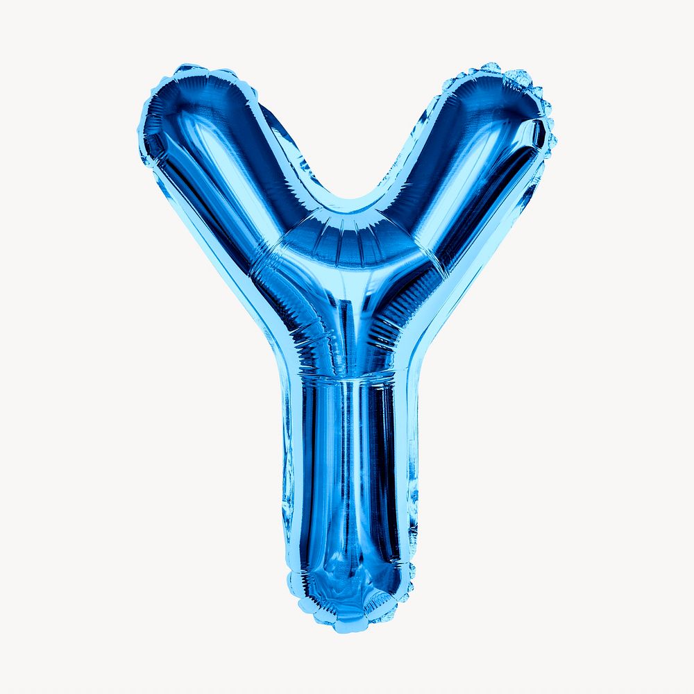 Y alphabet blue balloon isolated on off white background