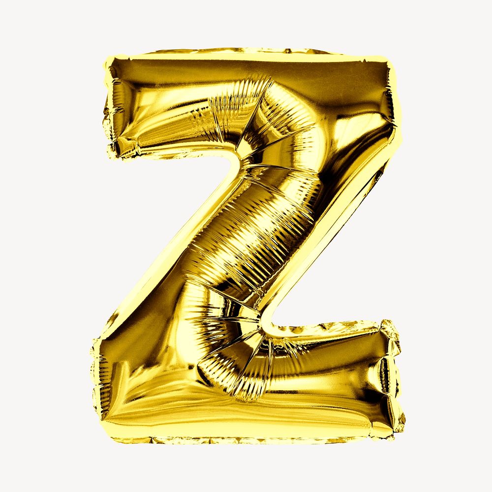 Gold letter Z, foil balloon collage element, alphabet design psd