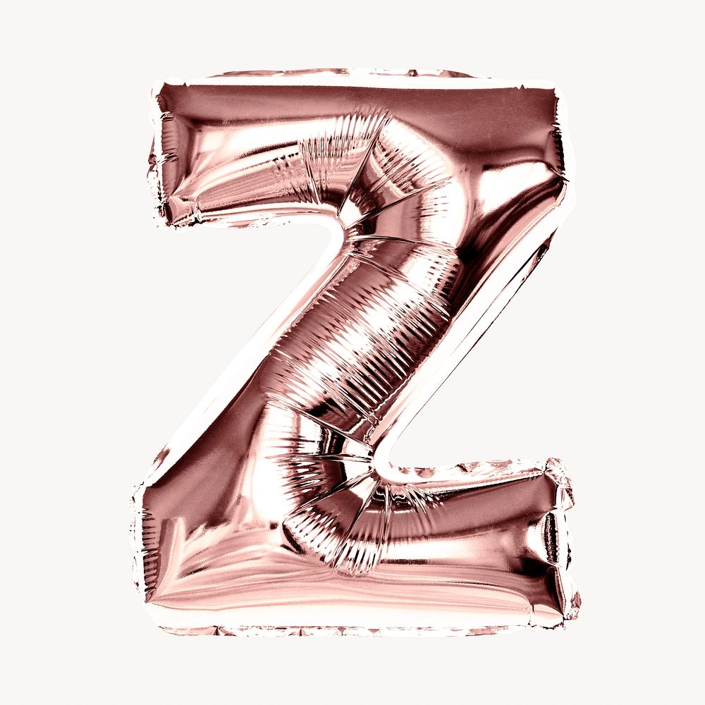 Z alphabet rose gold balloon isolated on off white background