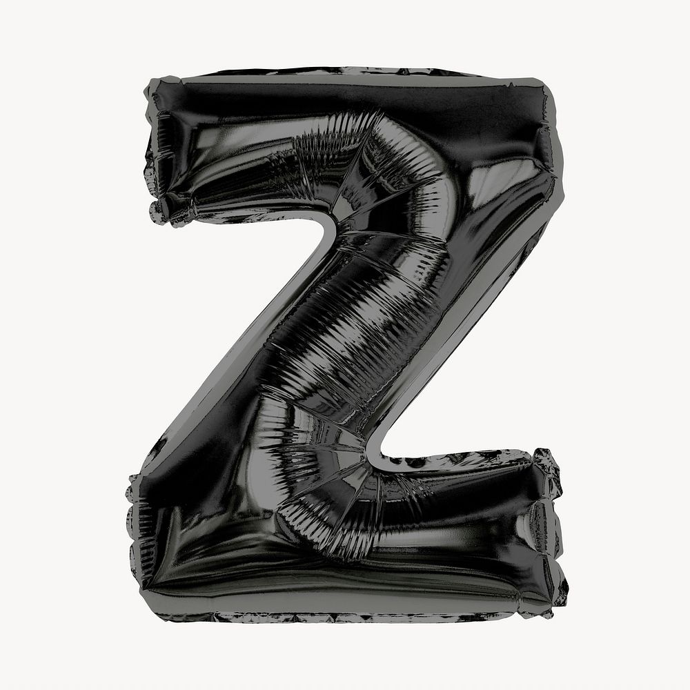 Black Z letter, foil balloon isolated, alphabet design