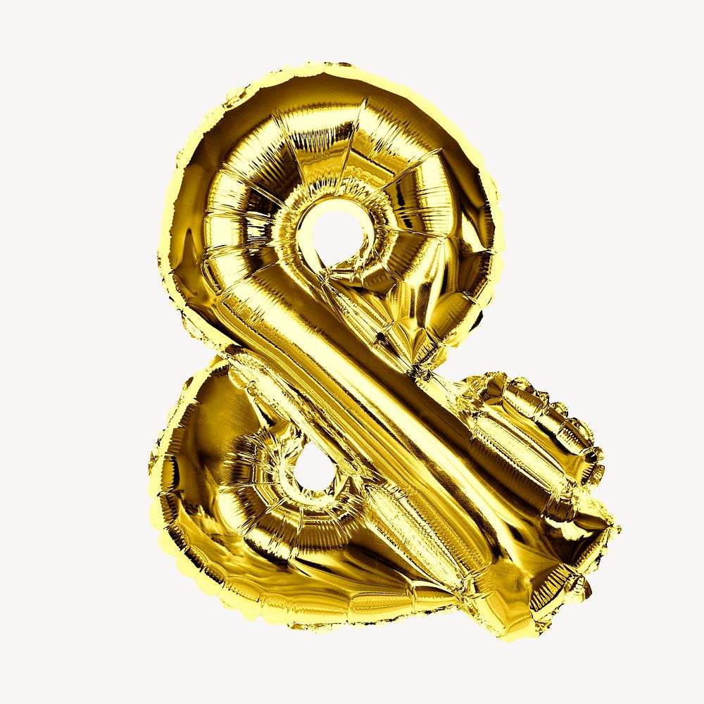Gold ampersand symbol collage element, foil balloon 