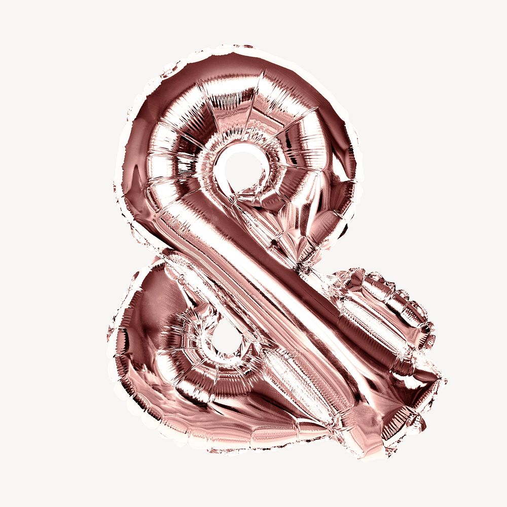 Rose gold ampersand symbol, foil balloon collage element psd