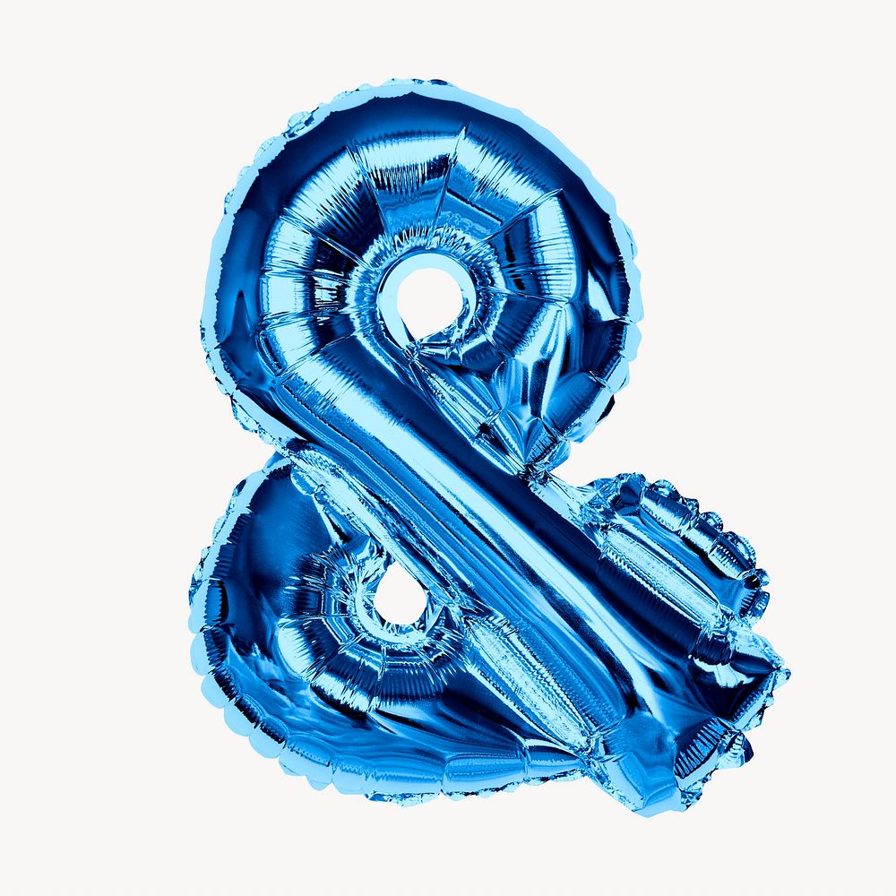 Ampersand symbol blue balloon isolated on off white background