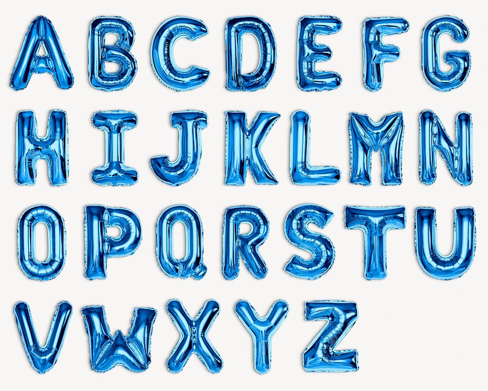 Blue foil balloon letters set, alphabet design