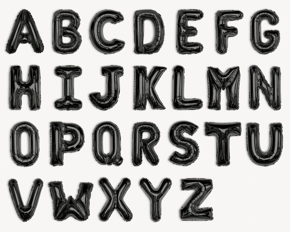 Black foil balloon letters set, alphabet design