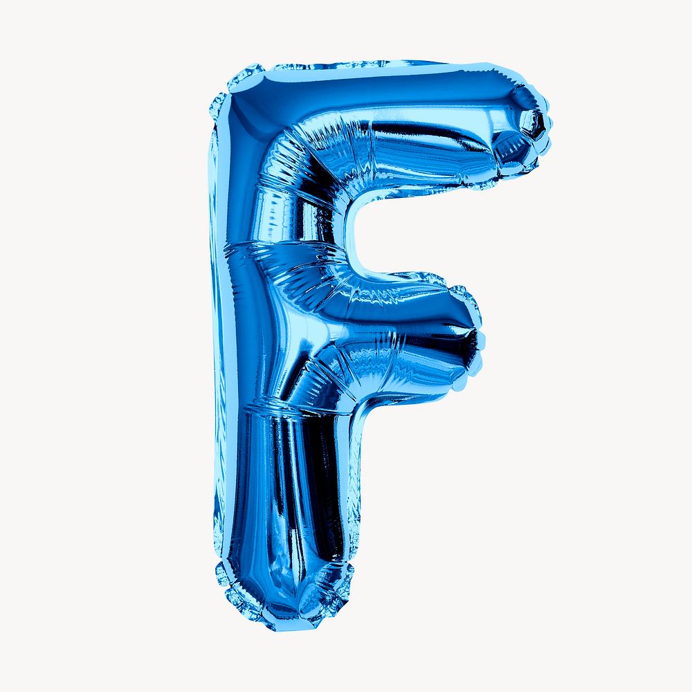 F alphabet blue balloon isolated on off white background