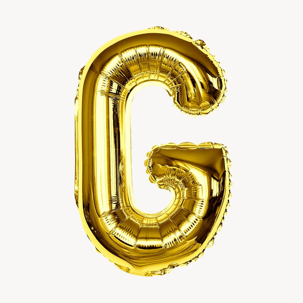 G alphabet gold balloon isolated on off white background