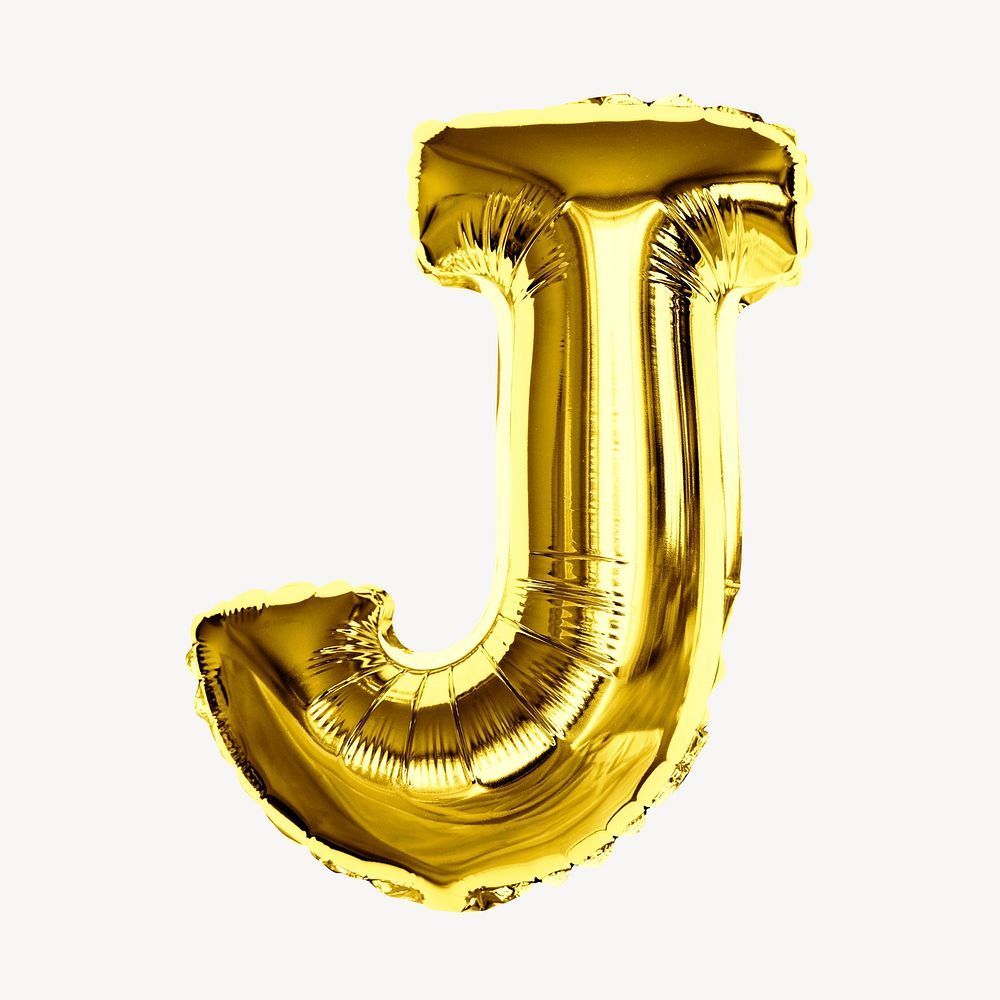 Letter J foil balloon collage element, alphabet design psd