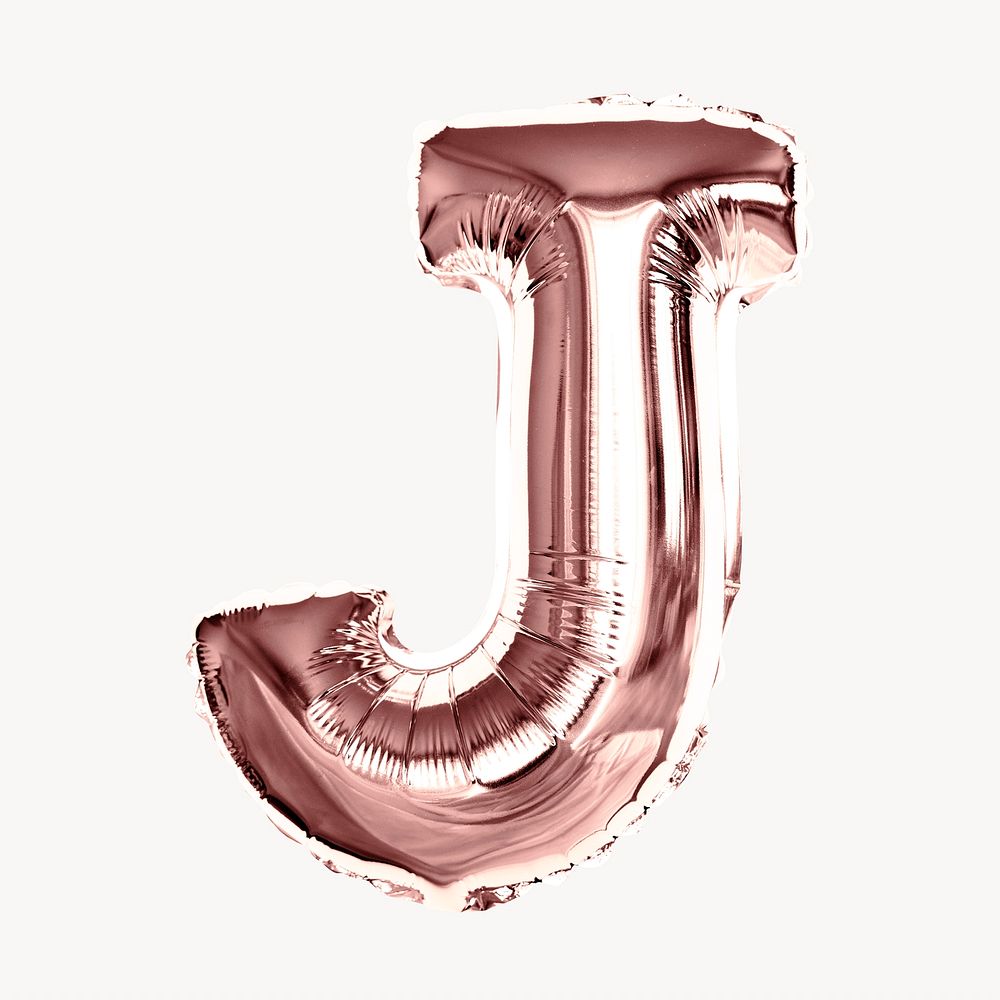 Capital letter J, pink  foil balloon isolated on off white background