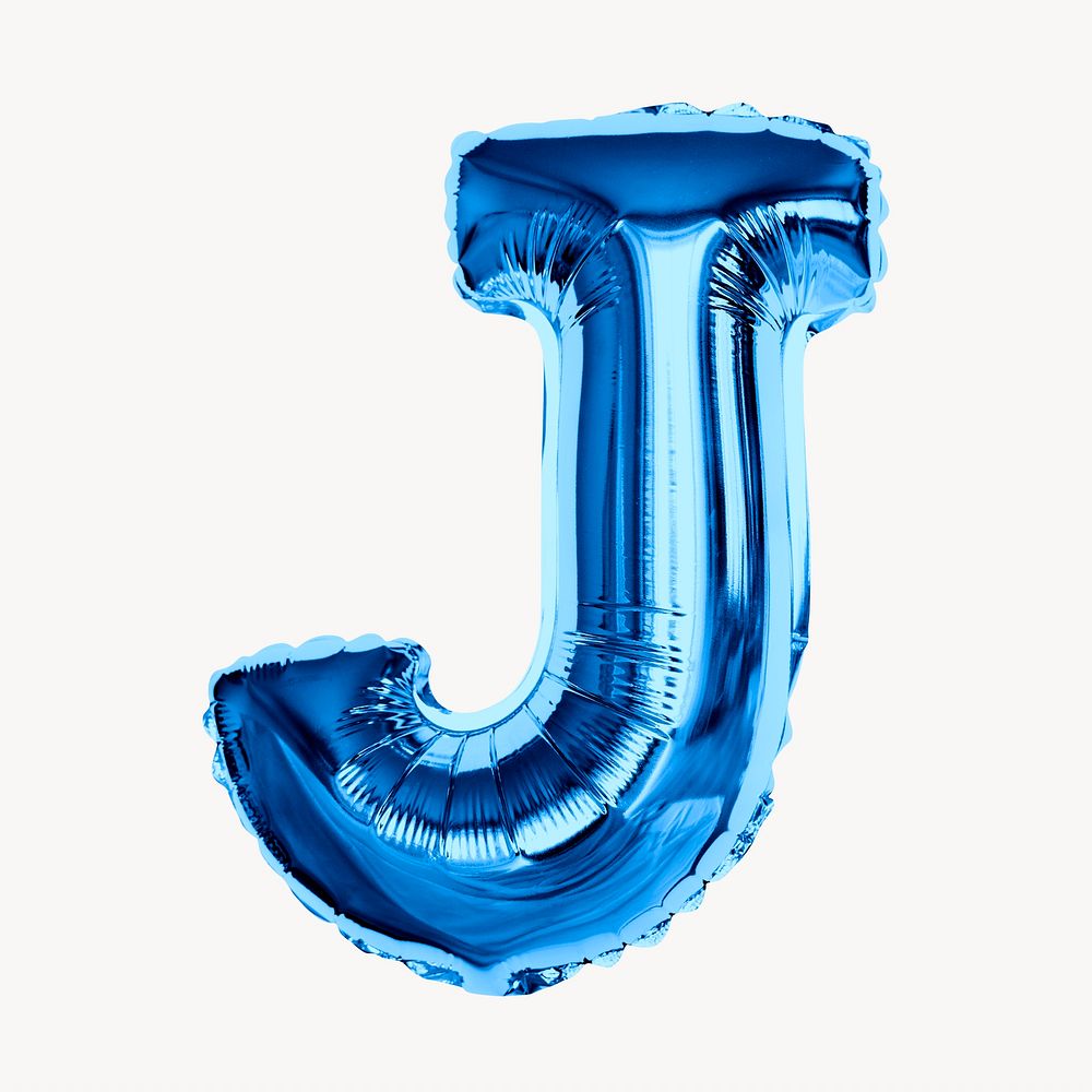 J alphabet blue balloon isolated on off white background