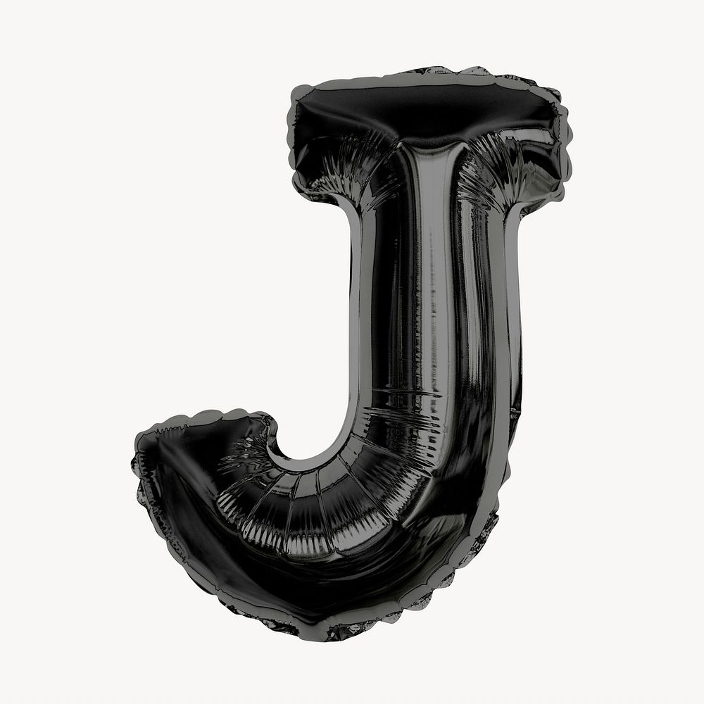 Black foil balloon J letter isolated, alphabet design