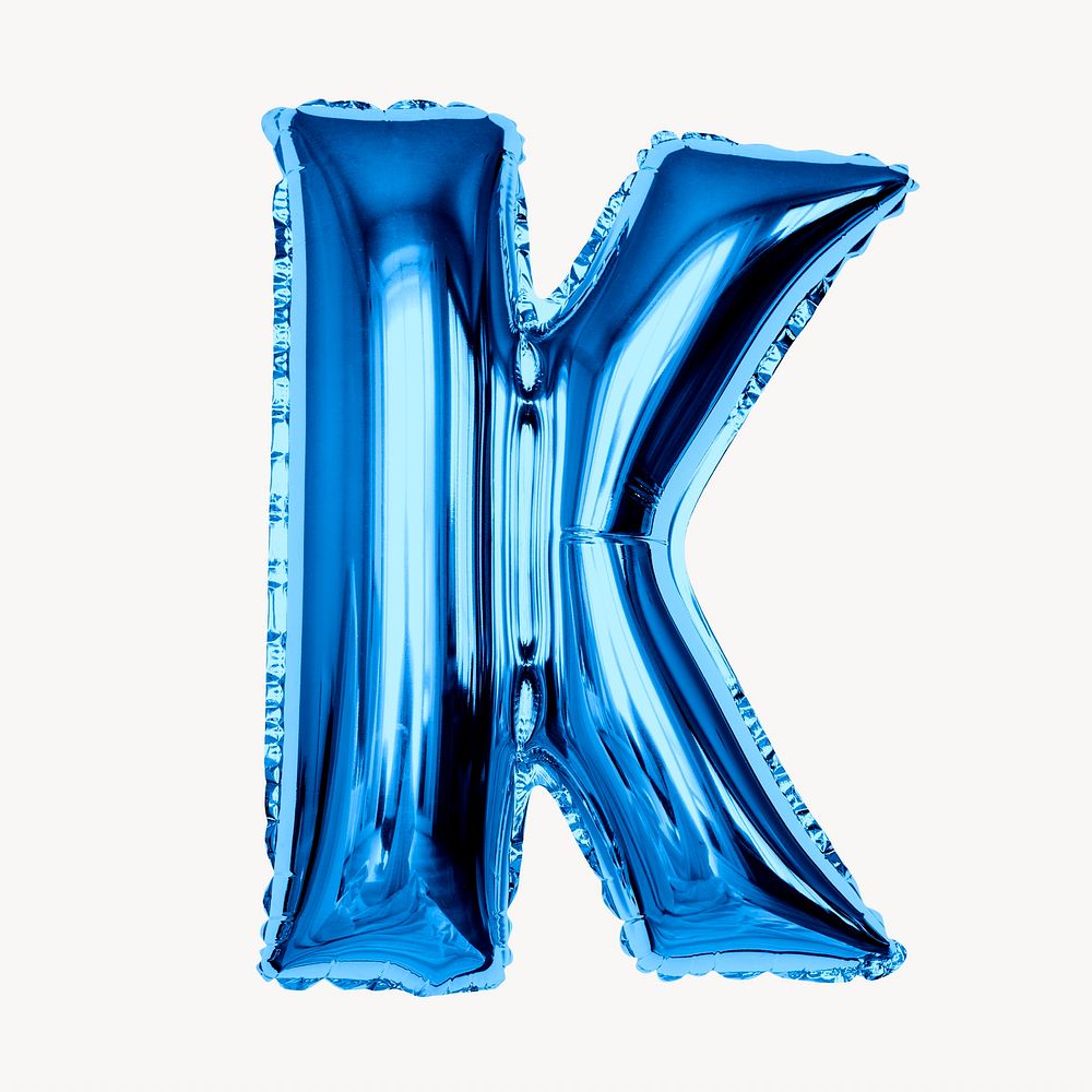 K alphabet blue balloon isolated on off white background