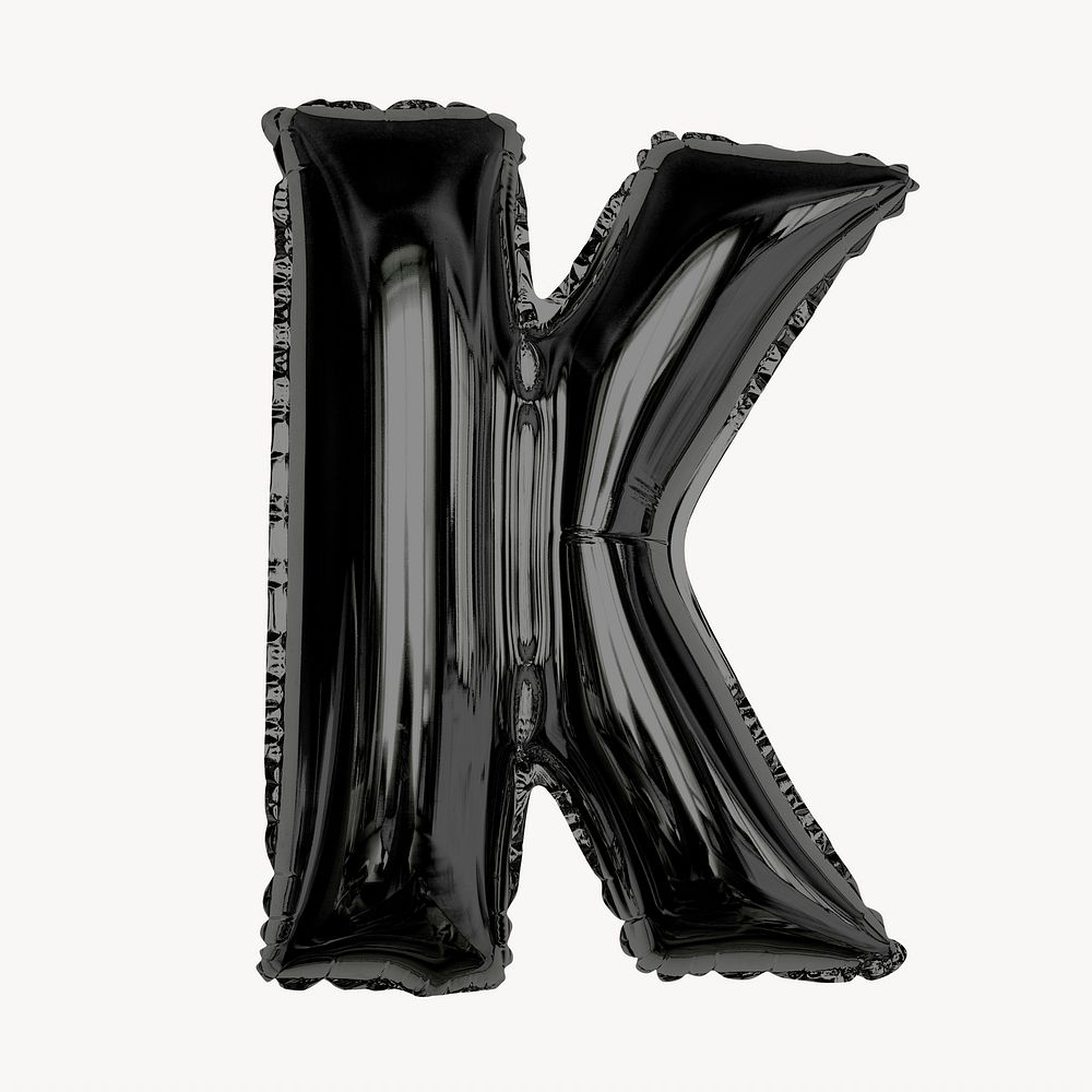 Black foil balloon K letter isolated, alphabet design