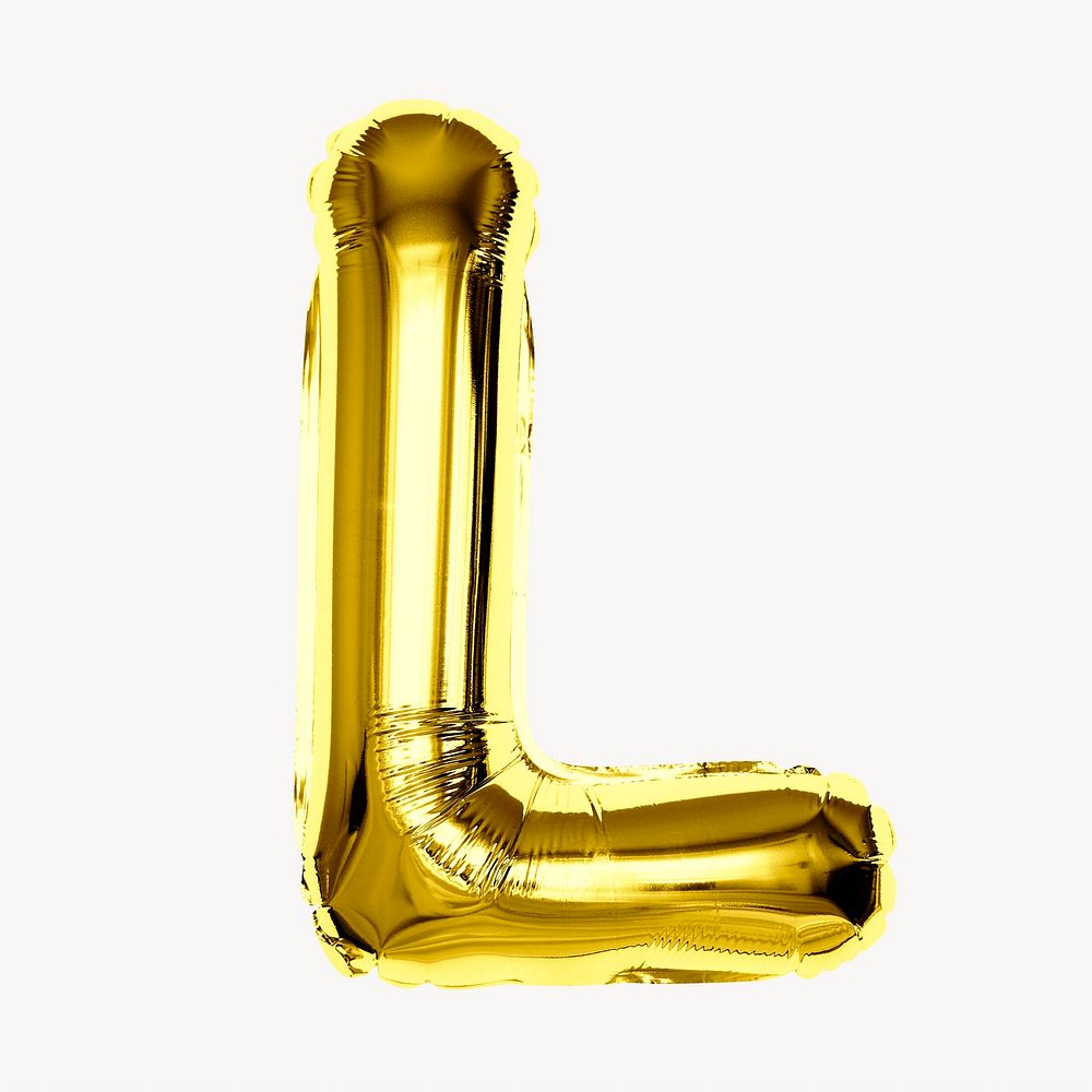 L alphabet gold balloon isolated on off white background