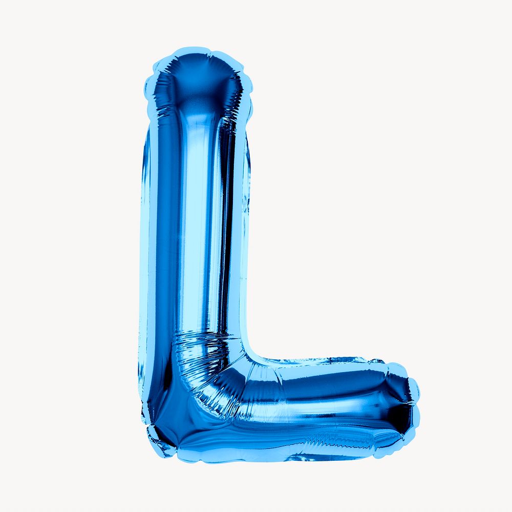 L alphabet blue balloon isolated on off white background