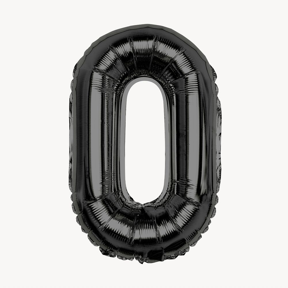 Black O letter, foil balloon isolated, alphabet design