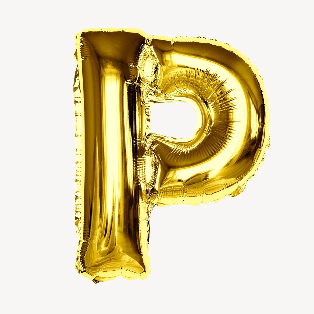 Gold letter P, foil balloon collage element, alphabet design psd