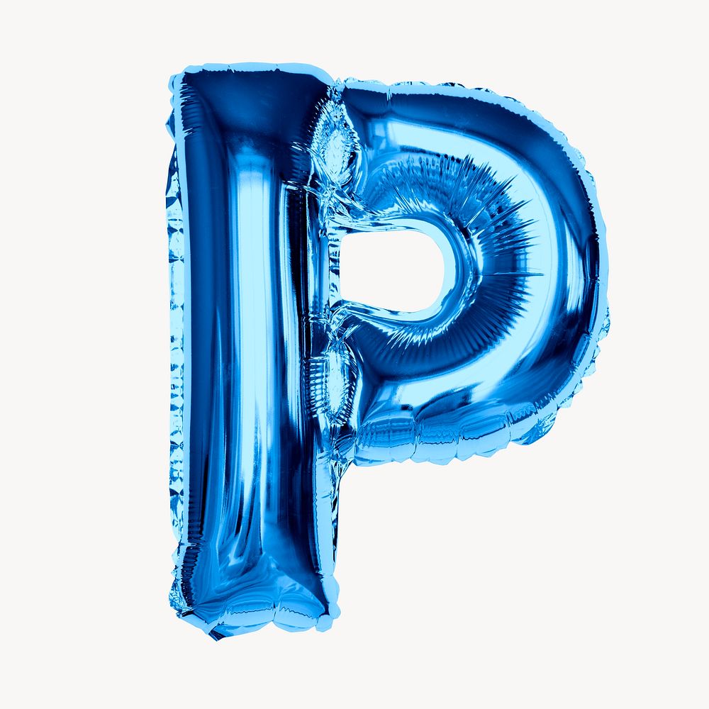 P alphabet blue balloon isolated on off white background