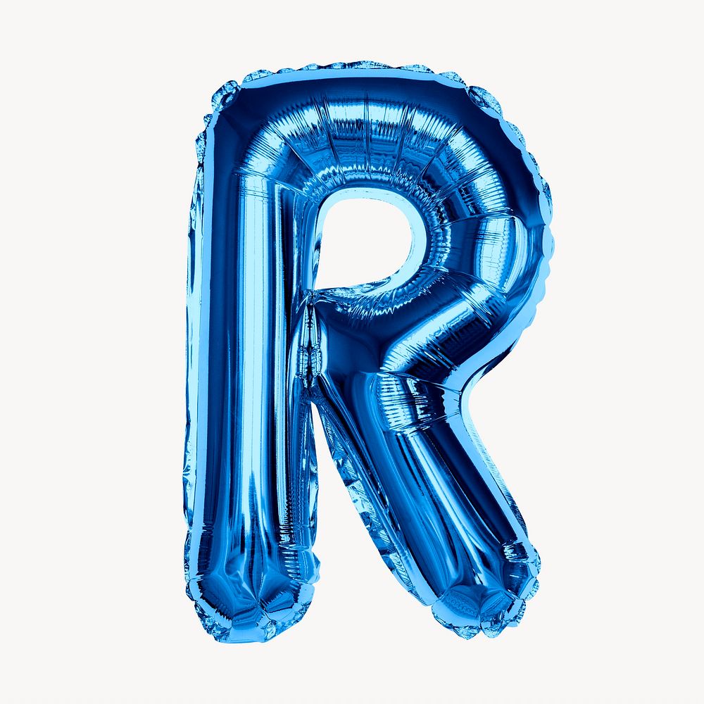 R alphabet blue balloon isolated on off white background