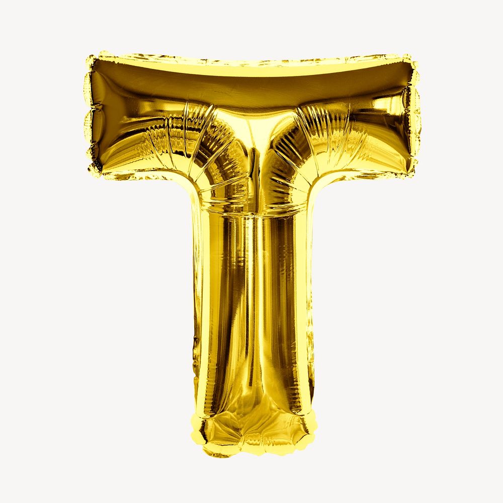 Gold letter T, foil balloon collage element, alphabet design psd