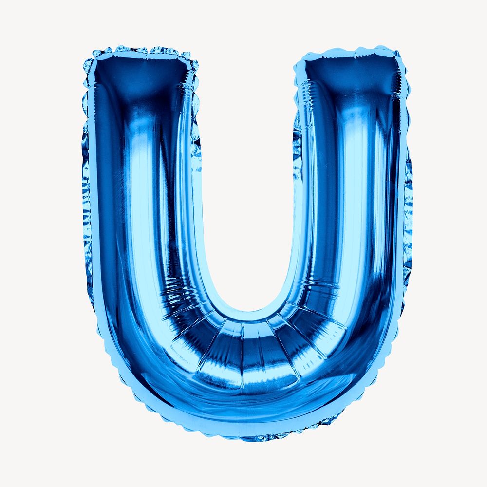 Capital letter U, blue balloon collage element, alphabet design psd