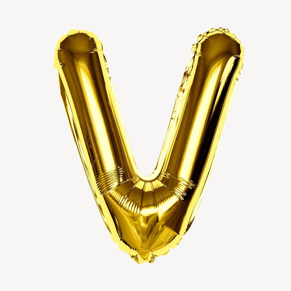 Letter V balloon, gold design psd