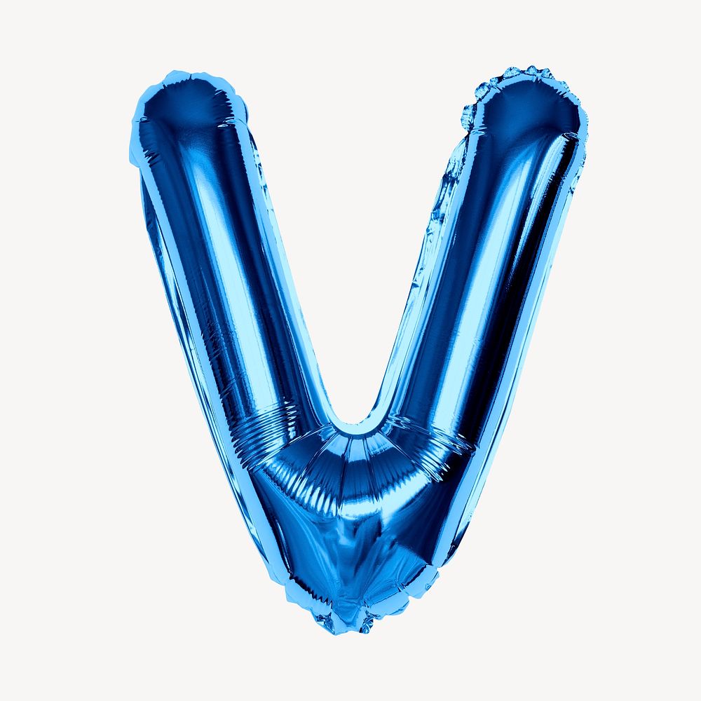 Capital letter V, blue balloon collage element, alphabet design psd