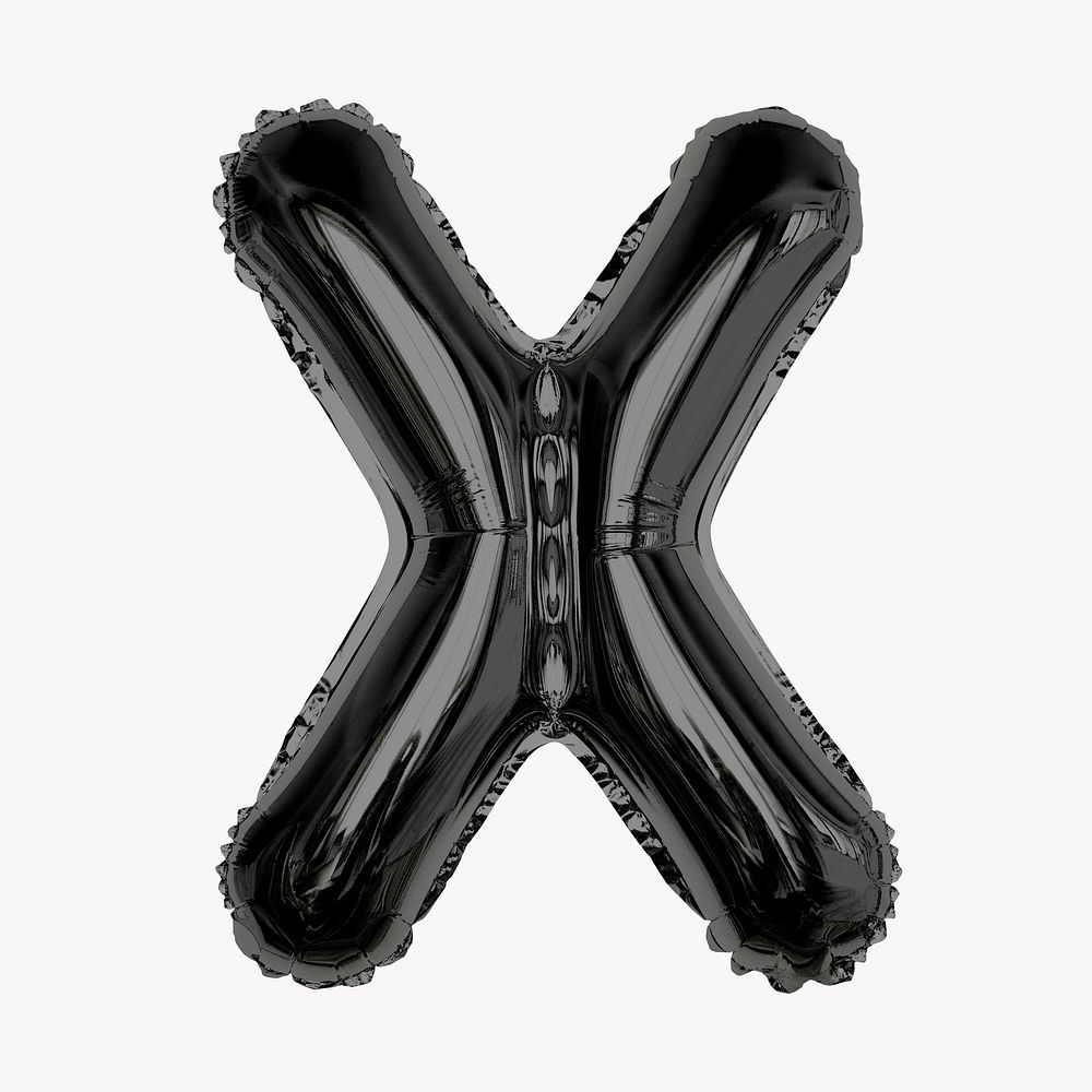 Black X letter, foil balloon isolated, alphabet design