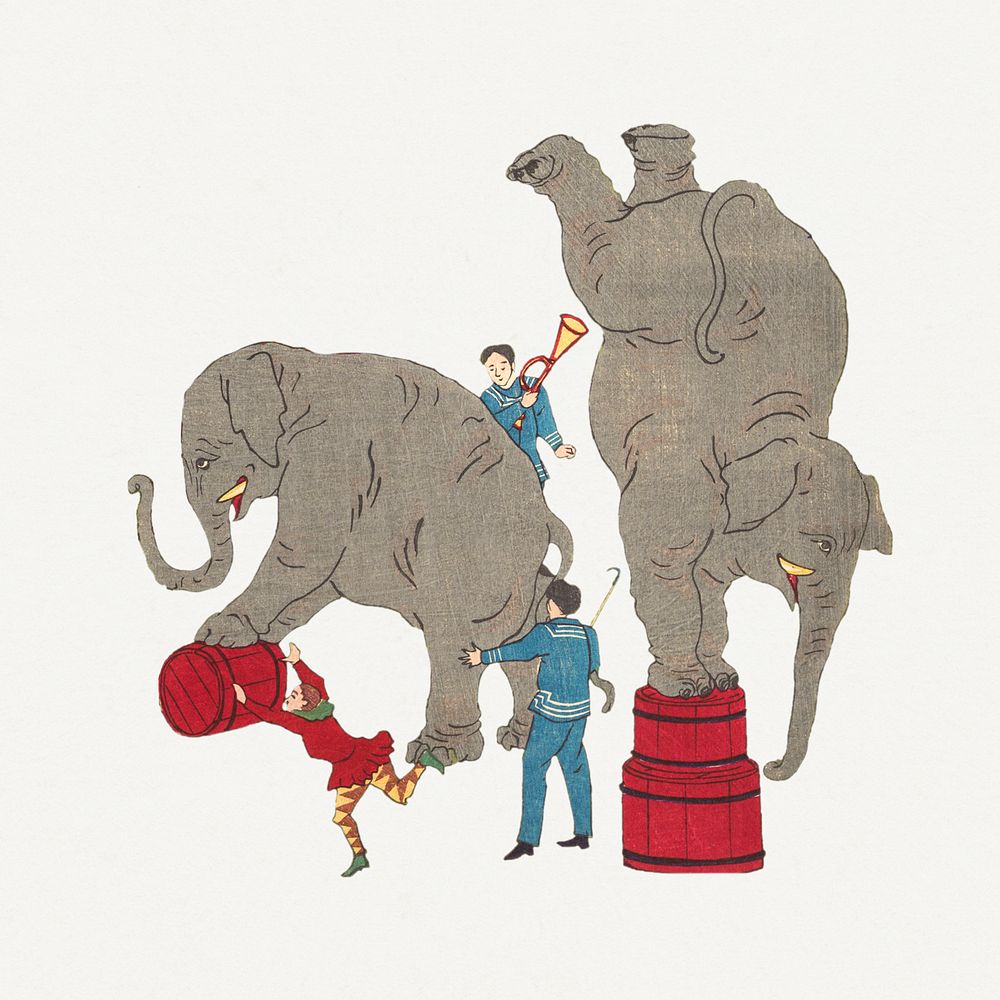 The elephants training for the circus illustration