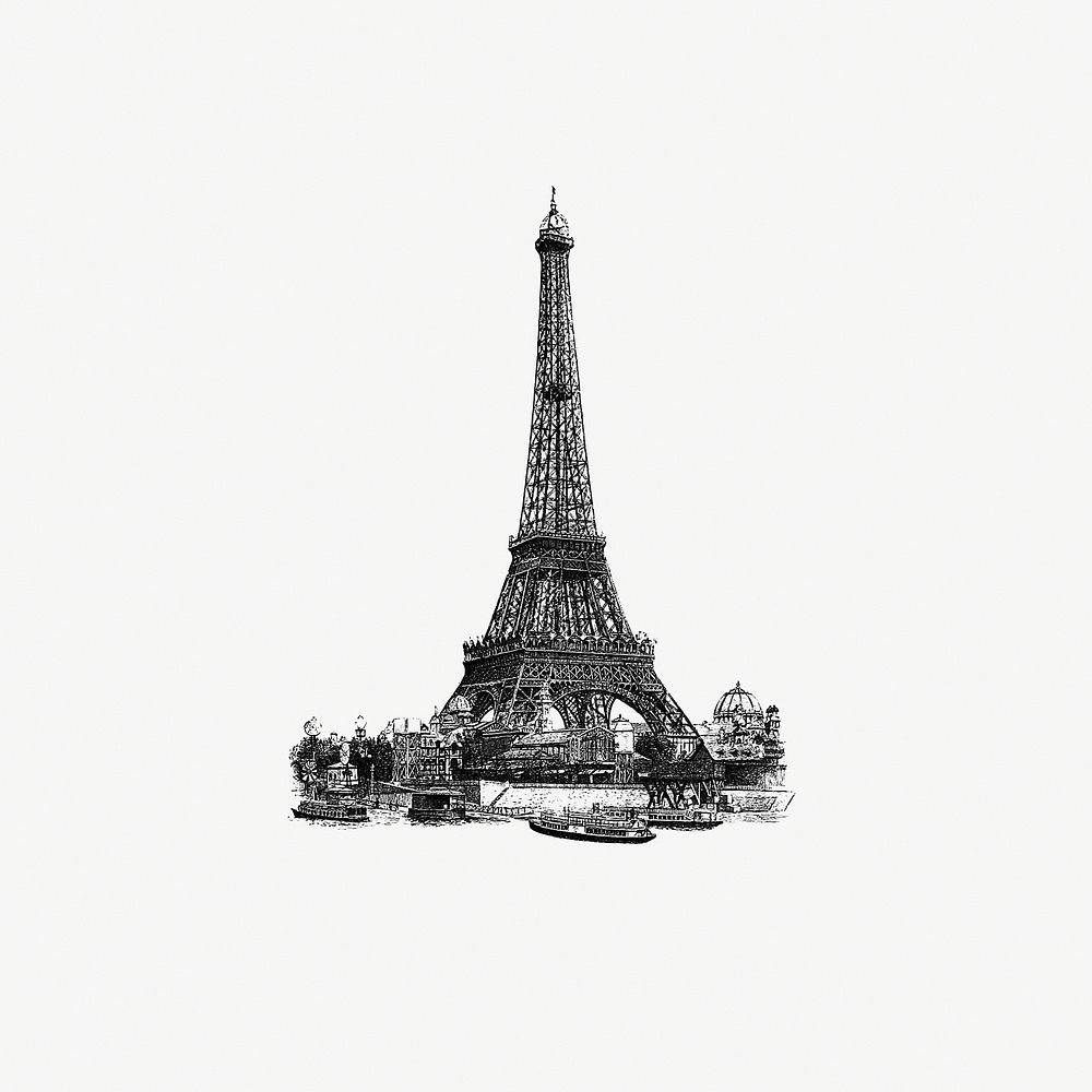 Vintage European style Eiffel Tower engraving