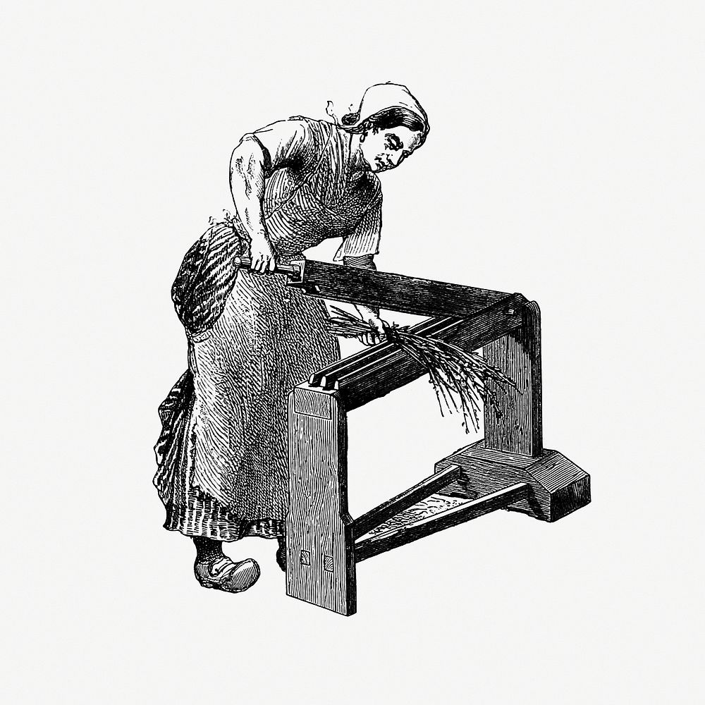 European woman working with vintage scutcher machine engraving. Original from the British Library. Digitally enhanced by…