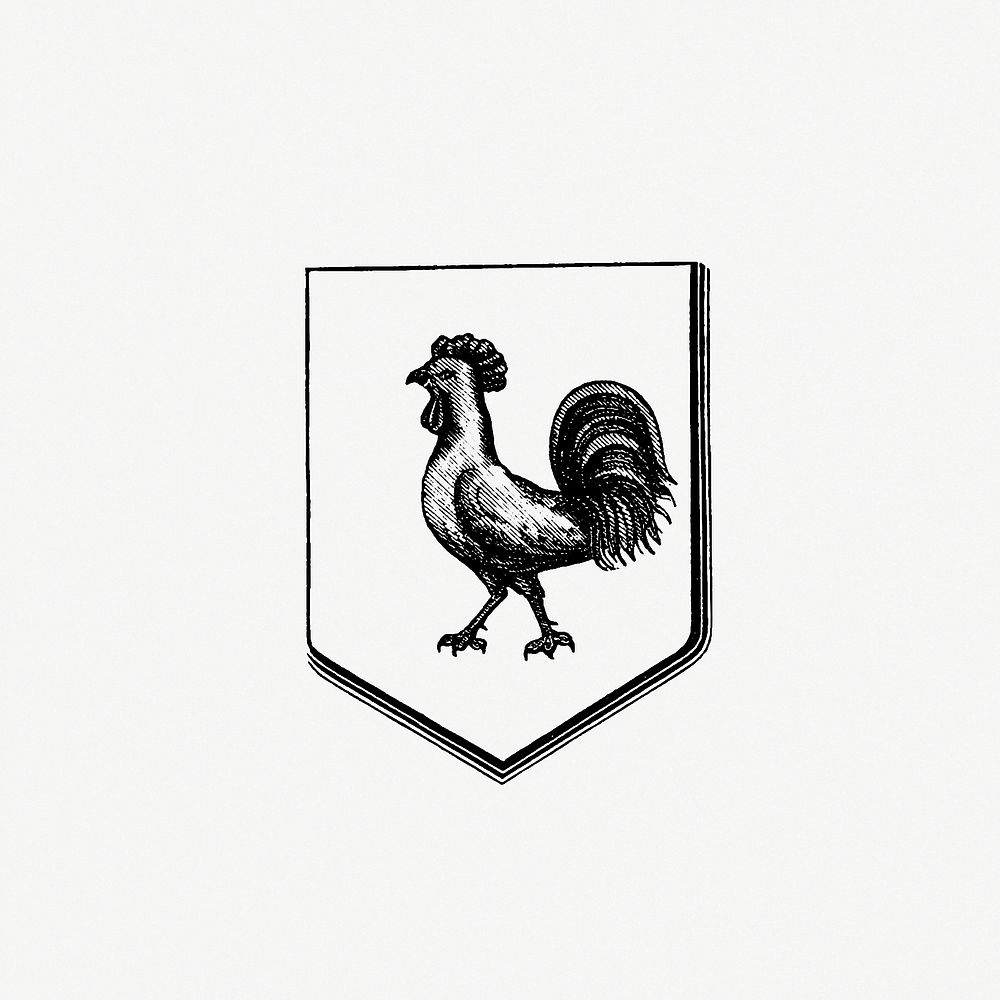 Cock medieval heraldic design illustration