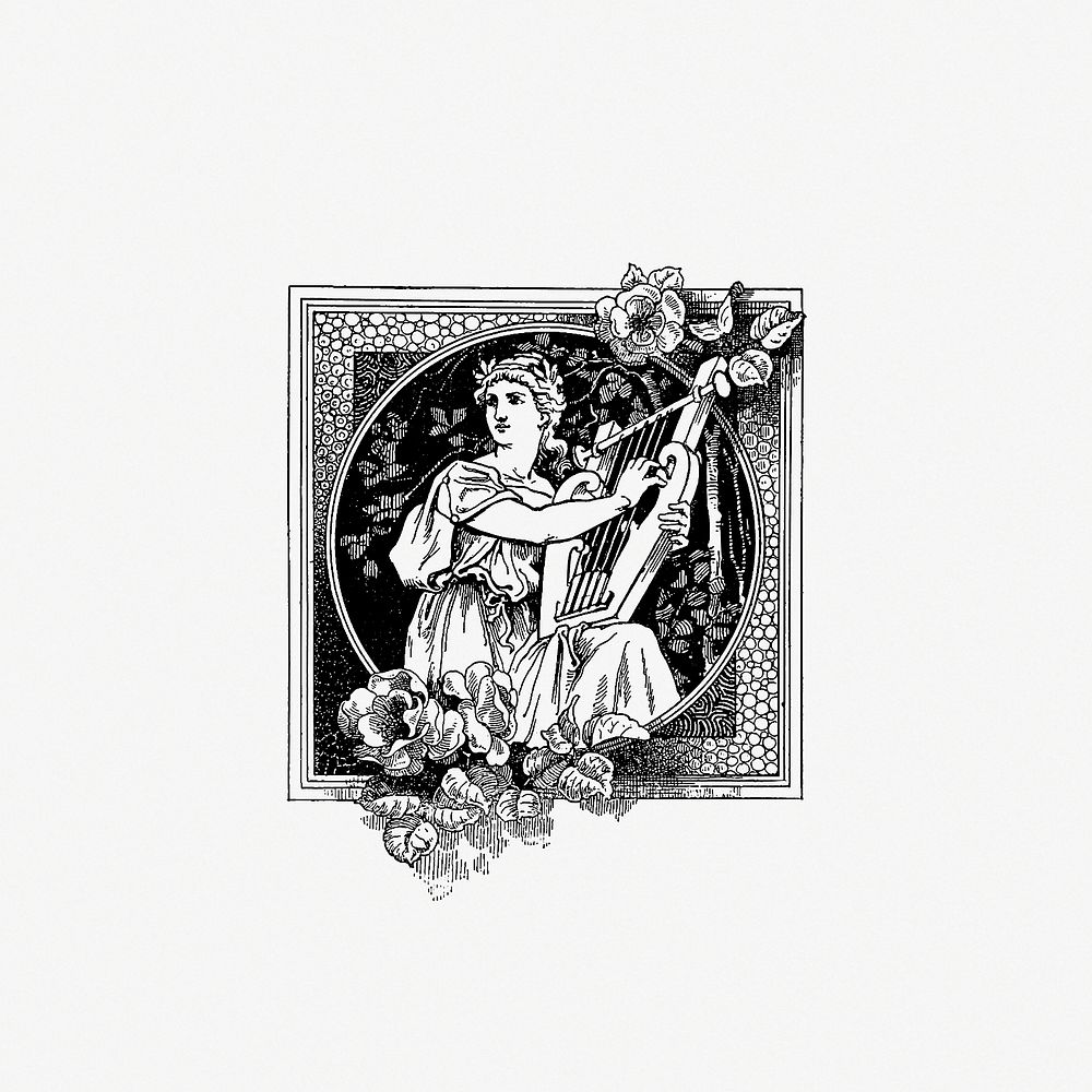 Ancient Greek female character badge illustration
