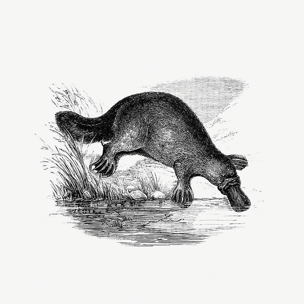 Duck-billed platypus from Adventures of a Gold-Digger (1856) published by John Sherer. Original from the British Library.…