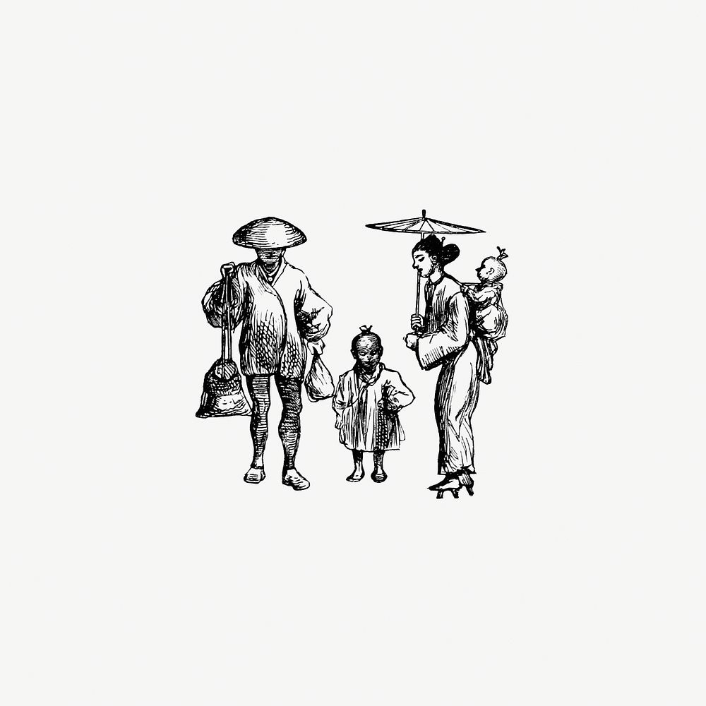 Drawing of a Japanese family