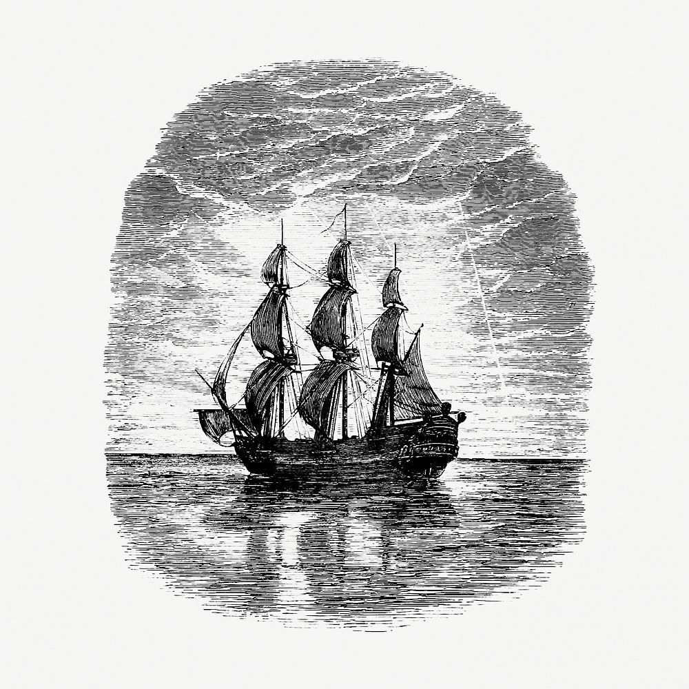 Ship in the ocean from Favourite English poems and poets (1870). Original from the British Library. Digitally enhanced by…