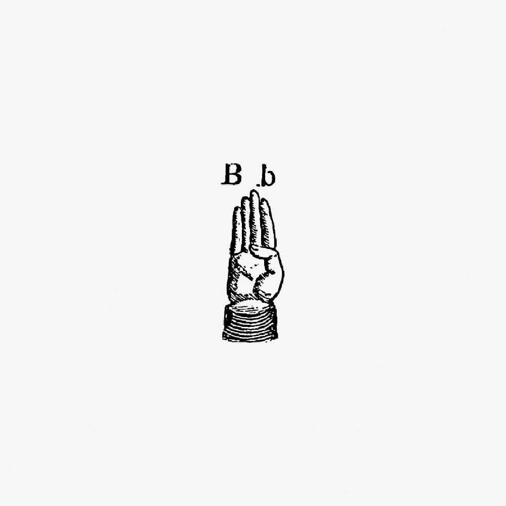 Sign language for letter B from What I saw in New York; or, a Bird's-eye view of City Life (1851) published by Joel Ross.…