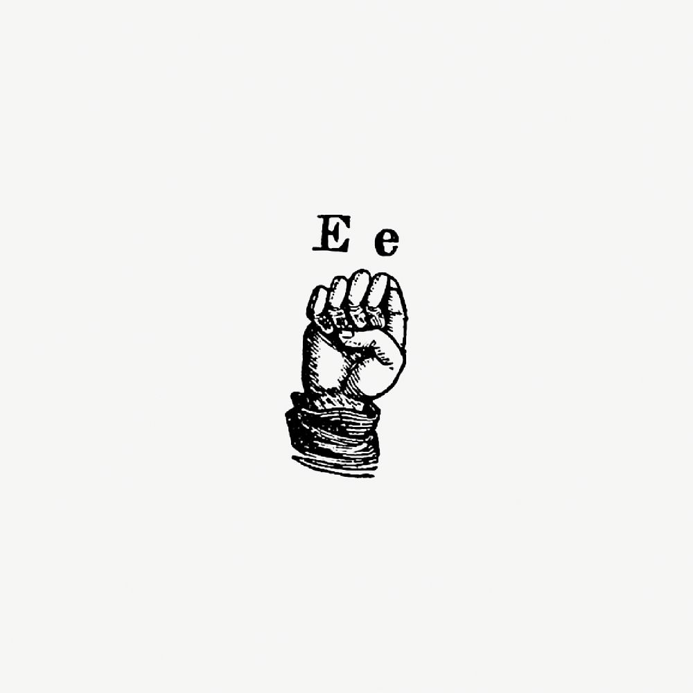 Sign language for letter E from What I saw in New York; or, a Bird's-eye view of City Life (1851) published by Joel Ross.…