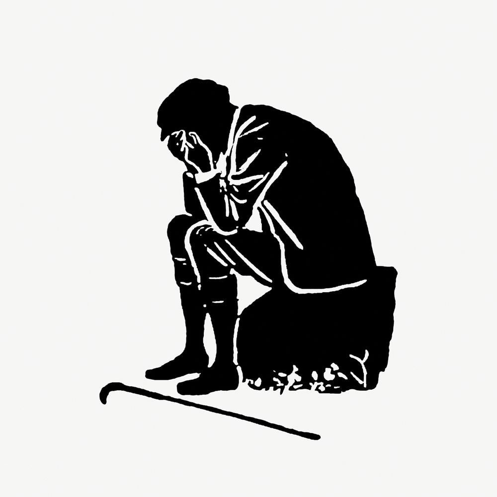Drawing of a crying man in silhouette