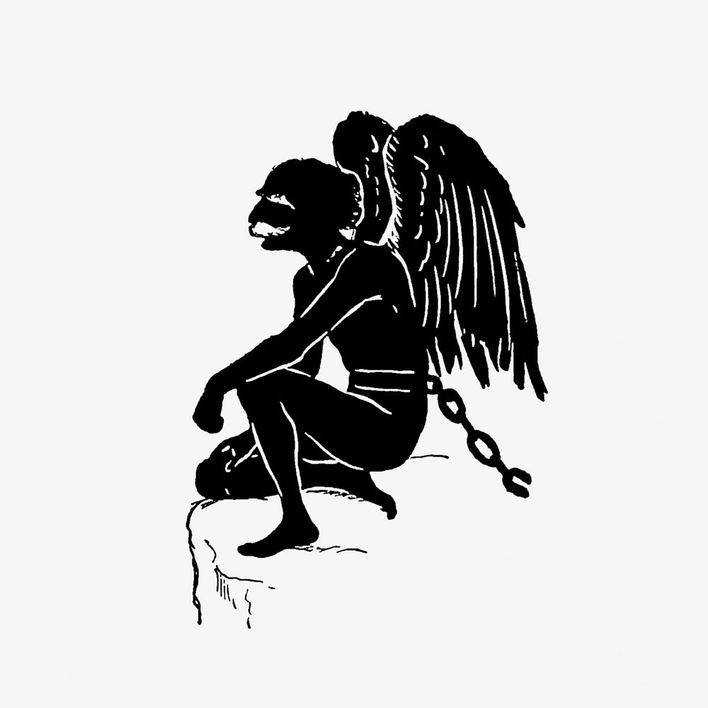 Chained senior angel silhouette from Mr.Grant Allen's New Story Michael's Crag With Marginal Illustrations in Silhouette…