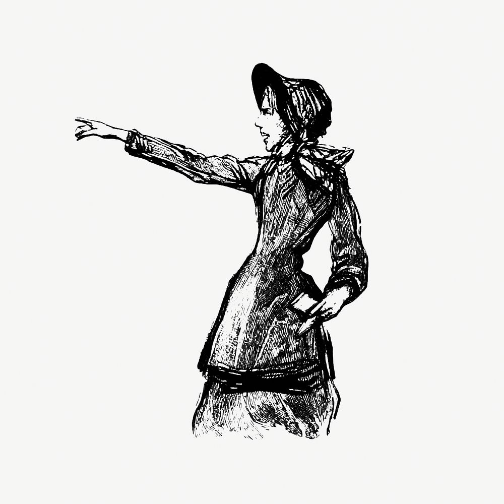 Drawing of a pointing woman