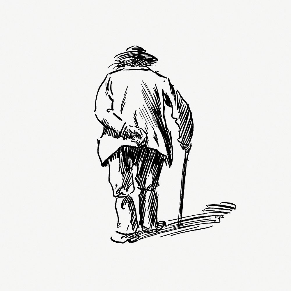 Drawing of an elderly man's back