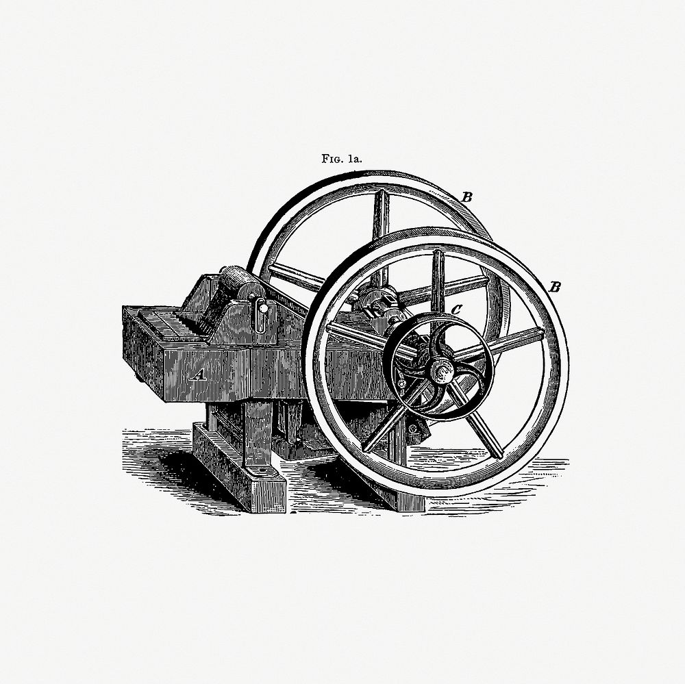 Drawing of a vintage wheel and pulley layout