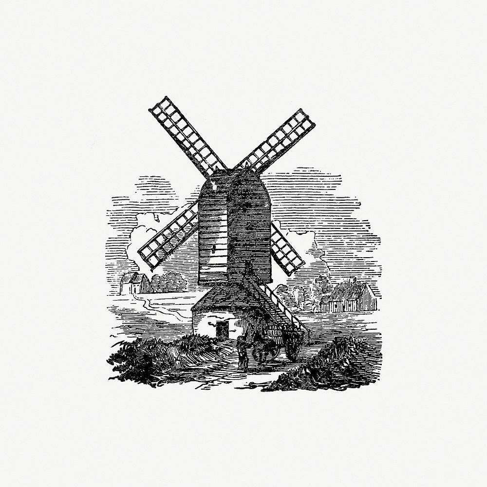 Windmill from A Hand-Book Of Epsom, With Illustrations On Wood And Steel, Etc (1861). Original from the British Library.…