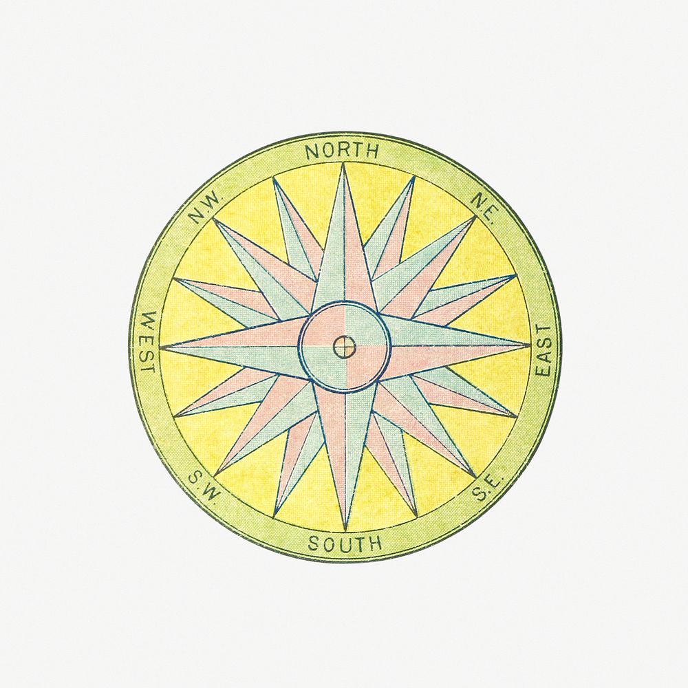 Mariner's compass from Coloured Handbook To Kindergarten Geography, Etc published by Sisson & Parkers (1897). Original from…