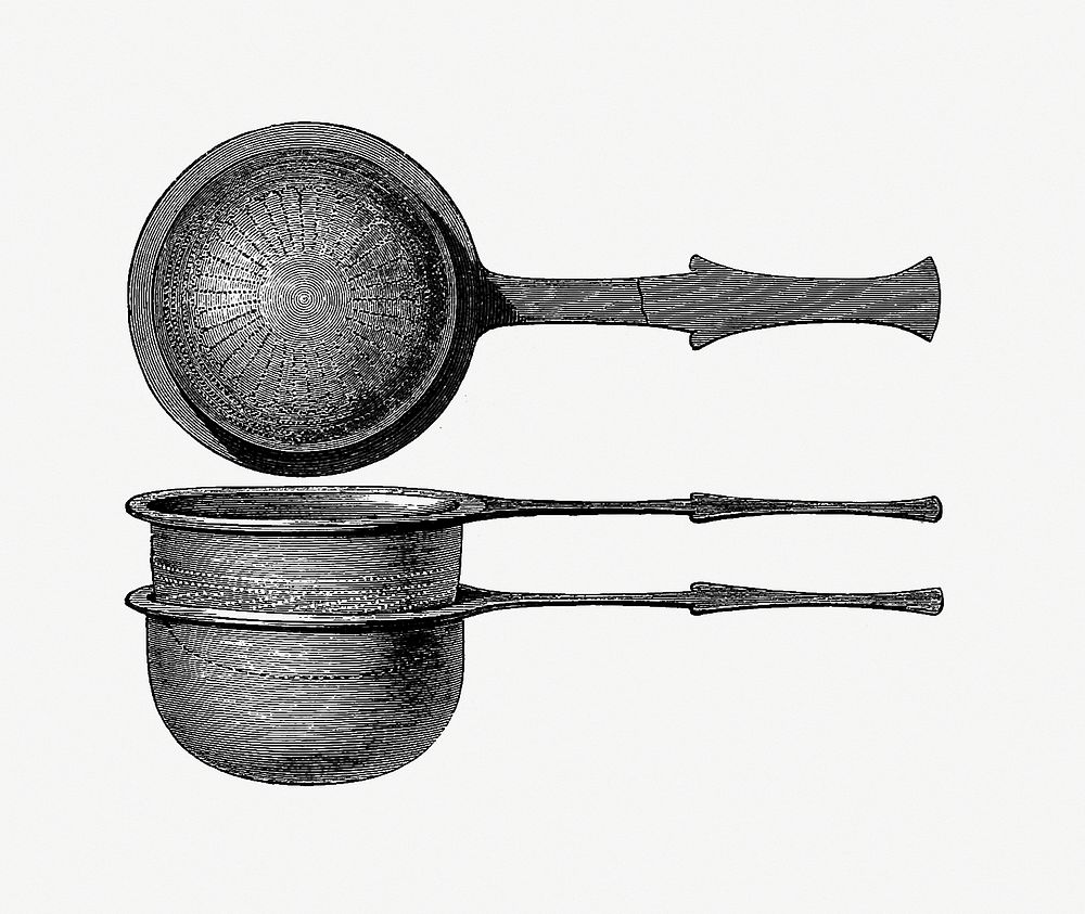 Scoop with bronze sieve. Roman work skane from Swedish History From The Oldest Time To Our Days (1877). Original from the…