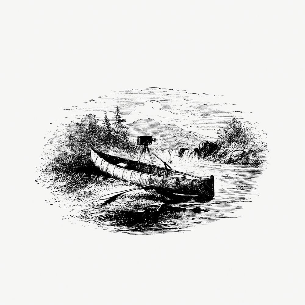 Drawing of a camera in a canoe