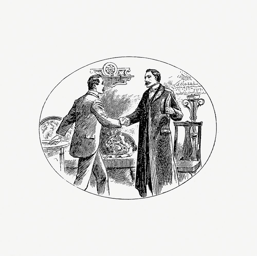 Gentlemen shaking hands from Thrilling Life Stories for the Masses published by Thrilling Stories&rsquo; Committee (1892).…