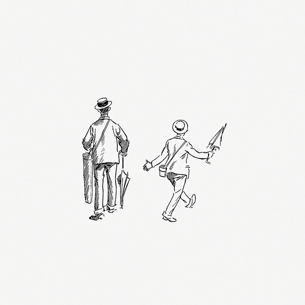 Drawing of travelers walking on the street