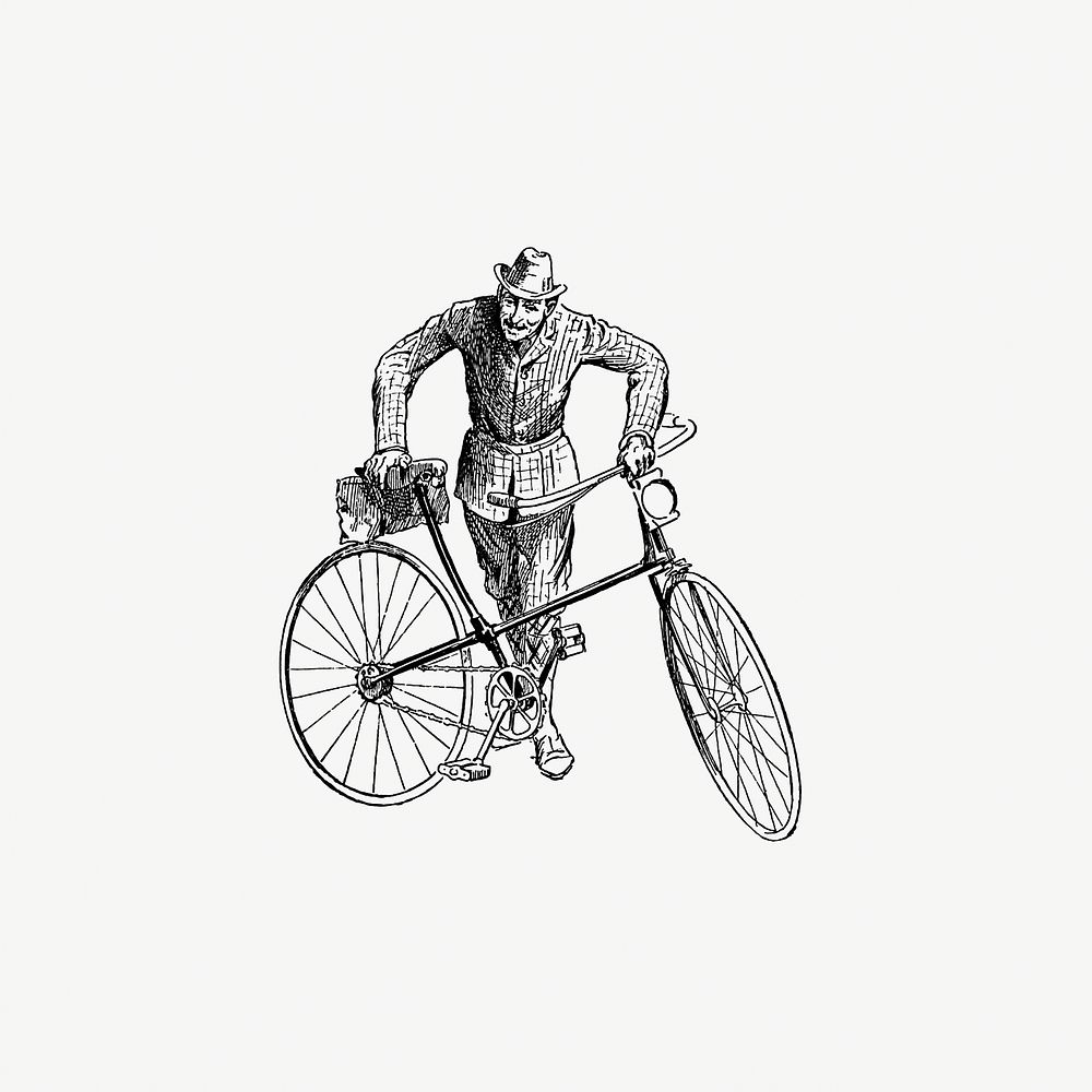 Drawing of a bicycle and a man